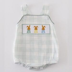 Abby & Evie Infant 6‎ Months Green Plaid Bunny Embroidered Bubble Romper Easter